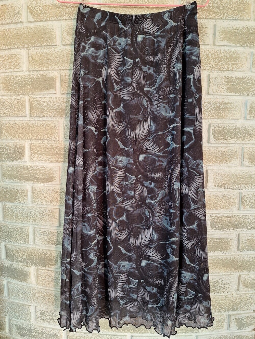Mesh Lettuce Hem Midi Skirt - Goth Alt Punk Mermaid - Blue Purple XS Summer